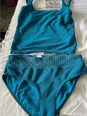Teal Ribbed Two-Piece Swim Set